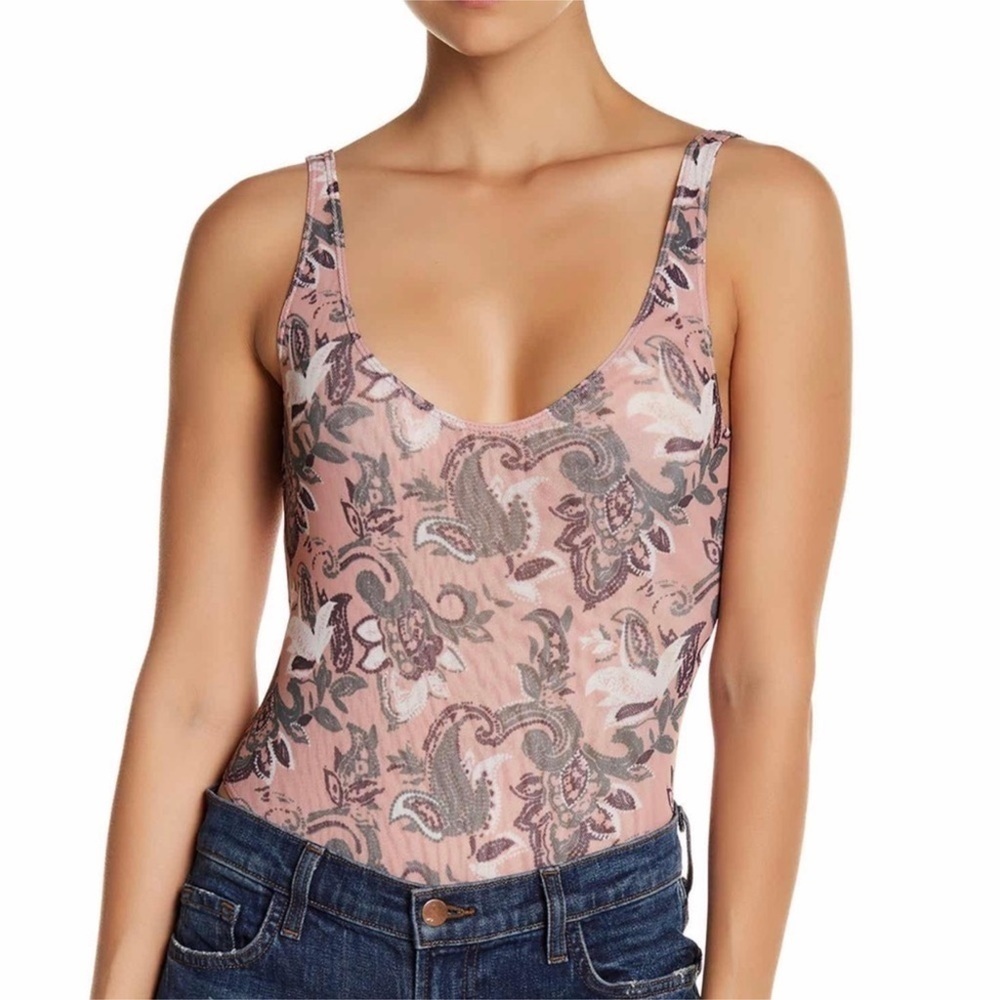 Free People Freesia Floral Sleeveless Bodysuit Size Medium Women